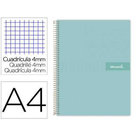 Cuaderno espiral liderpapel a4 crafty tapa forrada 80h 90 gr cuadro 4mm con margen color turquesa