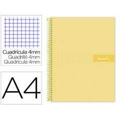 Cuaderno espiral liderpapel a4 crafty tapa forrada 80h 90 gr cuadro 4mm con margen color amarillo
