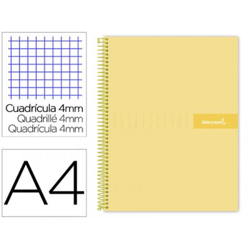 Cuaderno espiral liderpapel a4 crafty tapa forrada 80h 90 gr cuadro 4mm con margen color amarillo