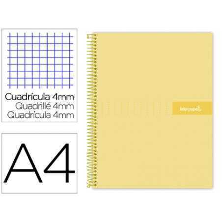 Cuaderno espiral liderpapel a4 crafty tapa forrada 80h 90 gr cuadro 4mm con margen color amarillo