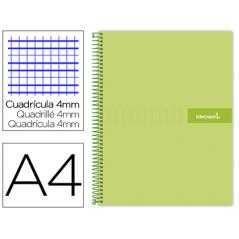 Cuaderno espiral liderpapel a4 crafty tapa forrada 80h 90 gr cuadro 4mm con margen color verde