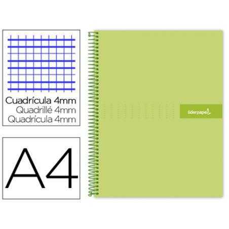 Cuaderno espiral liderpapel a4 crafty tapa forrada 80h 90 gr cuadro 4mm con margen color verde