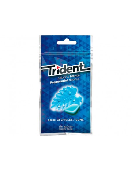 Chicle trident grageas sabor menta sin azucar bolsa de 43,5 gr