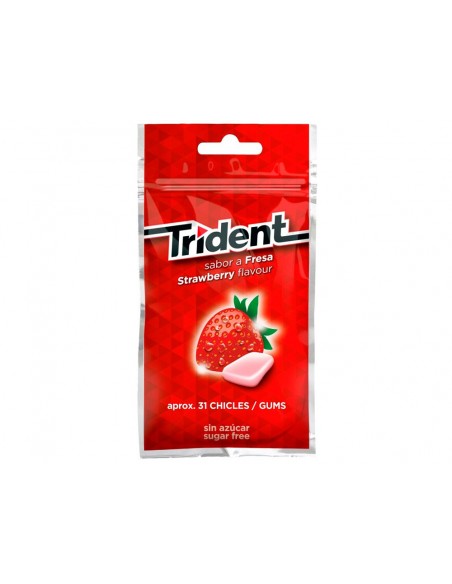 Chicle trident grageas sabor fresa sin azucar bolsa de 43,5 gr