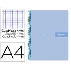 Cuaderno espiral liderpapel a4 crafty tapa forrada 80h 90 gr cuadro 4mm con margen color celeste