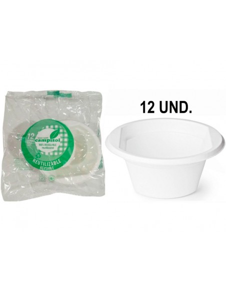 Cuenco de plastico reutilizable campisol 250 ml paquete de 12 unidades
