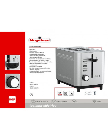 Tostador magefesa jour doble boca 820w acero inoxidable con bandeja recogemigas