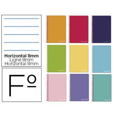 Cuaderno espiral liderpapel folio witty tapa dura 80h 75gr rayado horizontal 8mm con margen colores surtidos
