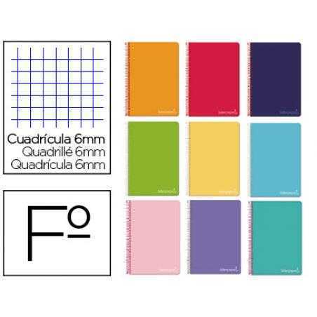 Cuaderno espiral liderpapel folio witty tapa dura 80h 75gr cuadro 6mm con margen colores surtidos