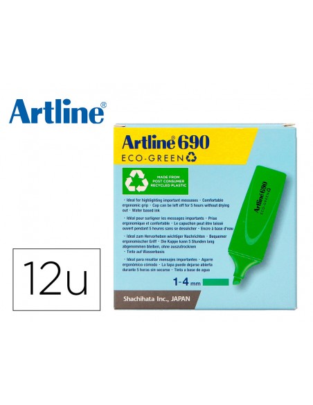 Rotulador artline fluorescente ek-690 eco green punta biselada verde