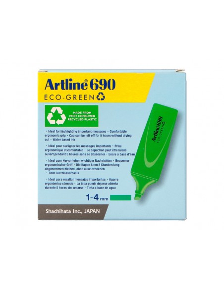 Rotulador artline fluorescente ek-690 eco green punta biselada verde