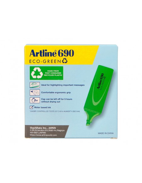 Rotulador artline fluorescente ek-690 eco green punta biselada verde