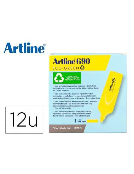 Rotulador artline fluorescente ek-690 eco green punta biselada amarillo