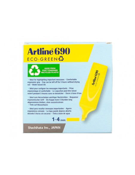 Rotulador artline fluorescente ek-690 eco green punta biselada amarillo