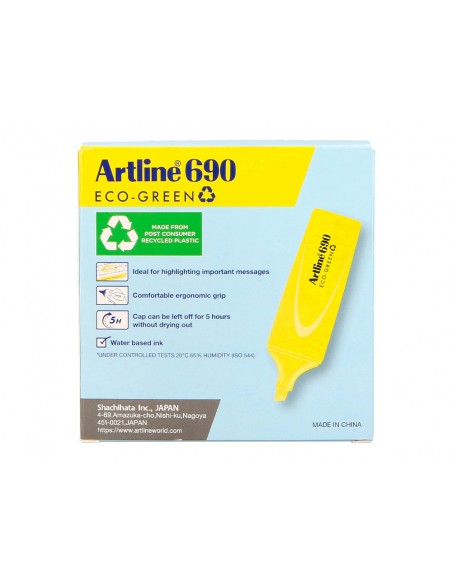 Rotulador artline fluorescente ek-690 eco green punta biselada amarillo