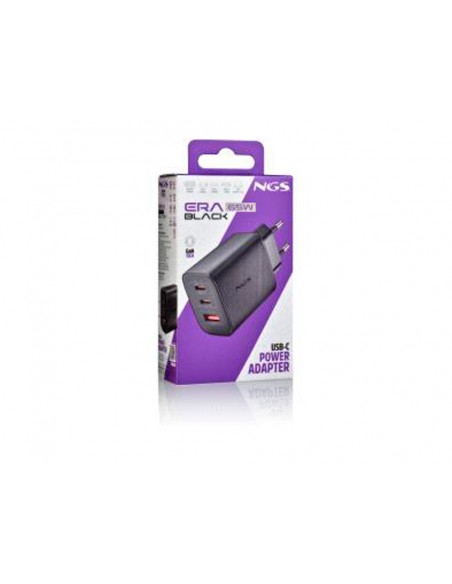 Cargador ngs de pared gan ultrarapido para portatil de 65w con 3 puertos: 2 usb-c y 1 usb-a
