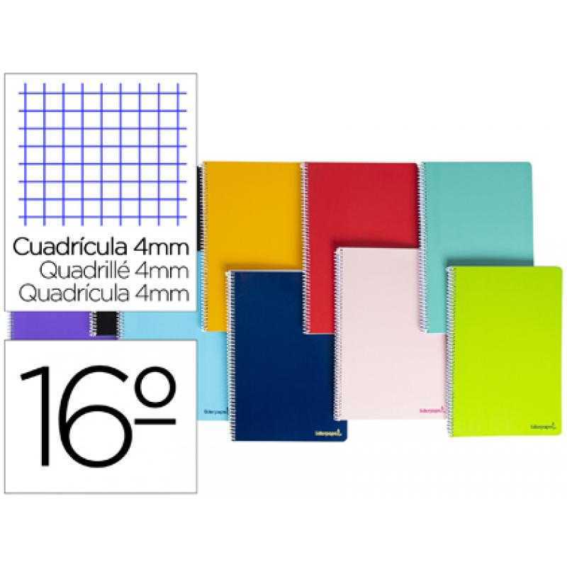 Cuaderno espiral liderpapel bolsillo dieciseavo smart tapa blanda 80h 60gr cuadro 4mm colores surtidos