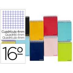 Cuaderno espiral liderpapel bolsillo dieciseavo apaisado smart tapa blanda 80h 60gr cuadro 4mm colores surtidos