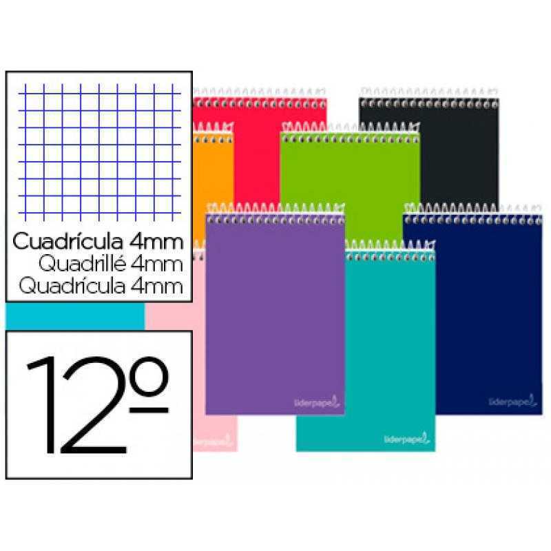 Cuaderno espiral liderpapel bolsillo doceavo apaisado smart tapa blanda 80h 60gr cuadro 4mm colores surtidos