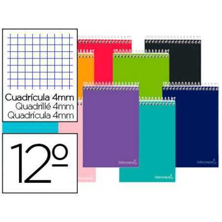 Cuaderno espiral liderpapel bolsillo doceavo apaisado smart tapa blanda 80h 60gr cuadro 4mm colores surtidos