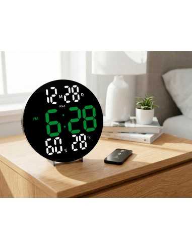 Reloj q-connect digital de pared digital con alarma redondo 27 cm