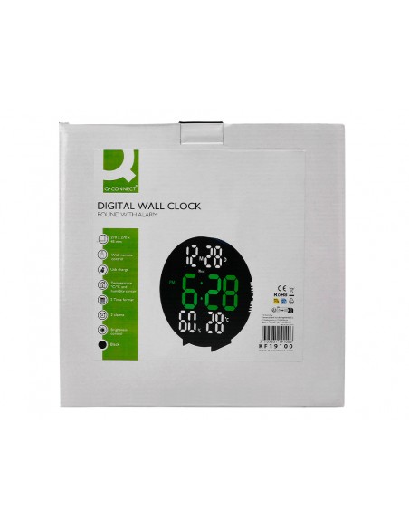 Reloj q-connect digital de pared digital con alarma redondo 27 cm