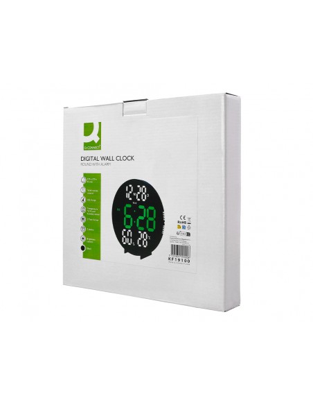 Reloj q-connect digital de pared digital con alarma redondo 27 cm