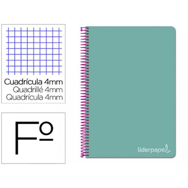 Cuaderno espiral liderpapel folio witty tapa dura 80h 75gr cuadro 4mm con margen color turquesa