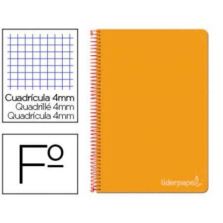 Cuaderno espiral liderpapel folio witty tapa dura 80h 75gr cuadro 4mm con margen color naranja