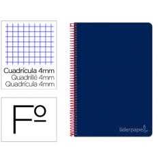 Cuaderno espiral liderpapel folio witty tapa dura 80h 75gr cuadro 4mm con margen color azul marino