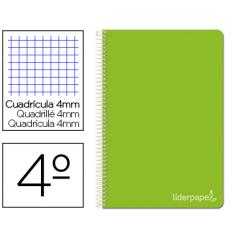 Cuaderno espiral liderpapel cuarto witty tapa dura 80h 75gr cuadro 4mm con margen color verde
