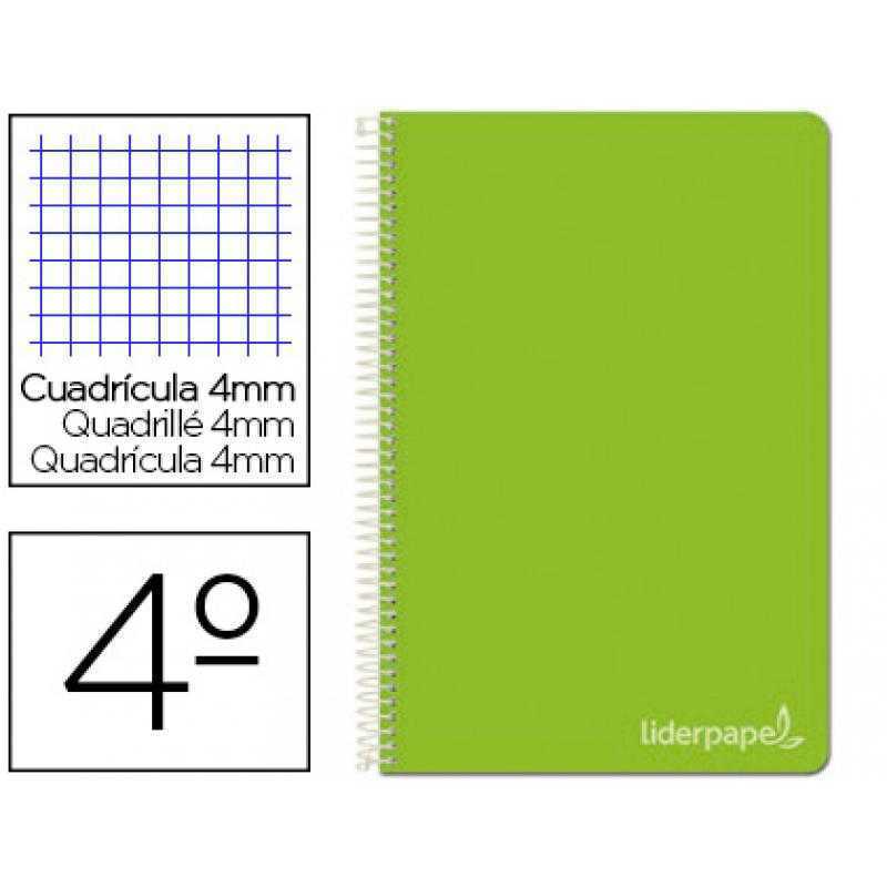 Cuaderno espiral liderpapel cuarto witty tapa dura 80h 75gr cuadro 4mm con margen color verde