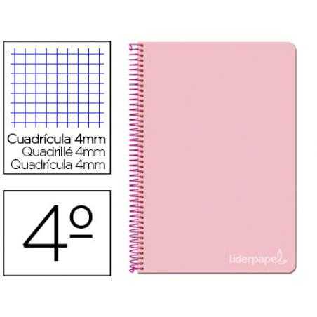 Cuaderno espiral liderpapel cuarto witty tapa dura 80h 75gr cuadro 4mm con margen color rosa