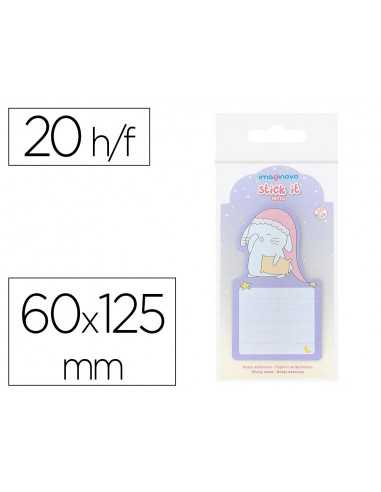 Bloc notas adhesivas imaginovo bunny con soporte 20 hojas morado 60x125 mm