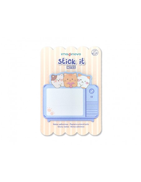 Bloc notas adhesivas imaginovo meow 20 hojas television 70x70 mm