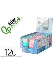 Goma de borrar liderpapel rectangular con protector plastico sacapuntas 2 usos colores surtidos
