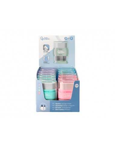 Goma de borrar liderpapel rectangular con protector plastico sacapuntas 2 usos colores surtidos