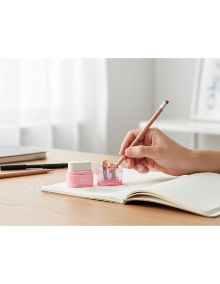 Goma de borrar liderpapel rectangular con protector plastico sacapuntas 2 usos colores surtidos