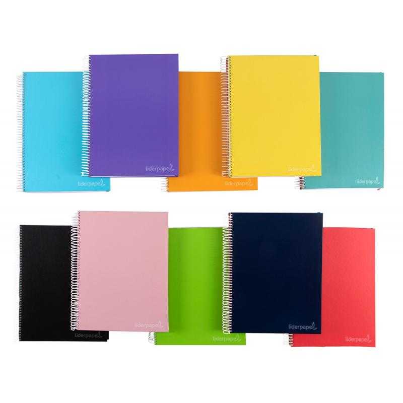 Cuaderno espiral liderpapel a4 micro jolly tapa forrada 140h 75 gr cuadro 5mm 5 bandas4 taladros colores surtidos