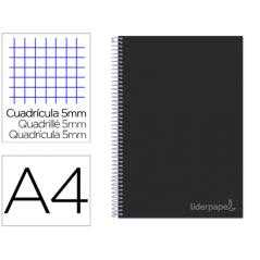 Cuaderno espiral liderpapel a4 micro jolly tapa forrada 140h 75 gr cuadro 5mm 5 bandas 4 taladros color negro