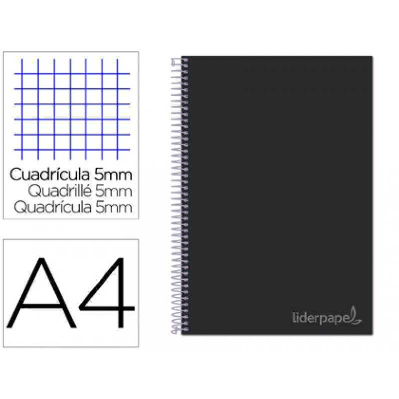 Cuaderno espiral liderpapel a4 micro jolly tapa forrada 140h 75 gr cuadro 5mm 5 bandas 4 taladros color negro