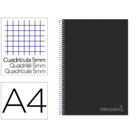 Cuaderno espiral liderpapel a4 micro jolly tapa forrada 140h 75 gr cuadro 5mm 5 bandas 4 taladros color negro