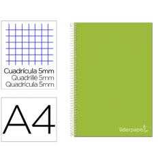 Cuaderno espiral liderpapel a4 micro jolly tapa forrada 140h 75 gr cuadro 5mm 5 bandas 4 taladros color verde