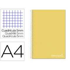 Cuaderno espiral liderpapel a4 micro jolly tapa forrada 140h 75 gr cuadro 5mm 5 bandas4 taladros color amarillo