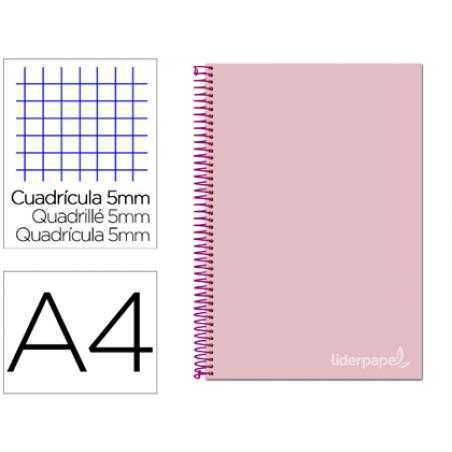 Cuaderno espiral liderpapel a4 micro jolly tapa forrada 140h 75 gr cuadro 5mm 5 bandas 4 taladros color rosa