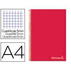 Cuaderno espiral liderpapel a4 micro jolly tapa forrada 140h 75 gr cuadro 5mm 5 bandas 4 taladros color rojo