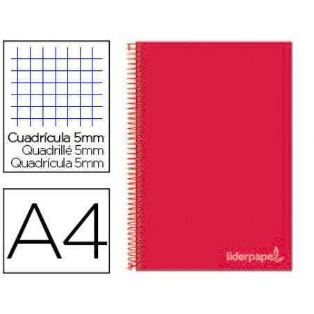 Cuaderno espiral liderpapel a4 micro jolly tapa forrada 140h 75 gr cuadro 5mm 5 bandas 4 taladros color rojo