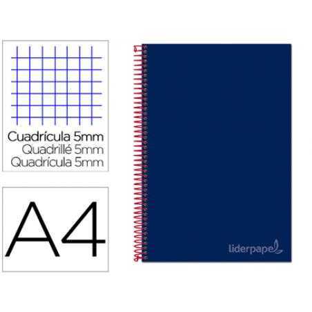 Cuaderno espiral liderpapel a4 micro jolly tapa forrada 140h 75 gr cuadro 5mm 5 bandas 4 taladros color azul