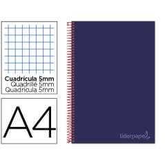 Cuaderno espiral liderpapel a4 micro jolly tapa forrada 140h 75 gr cuadro 5mm 5 bandas4 taladros color celeste