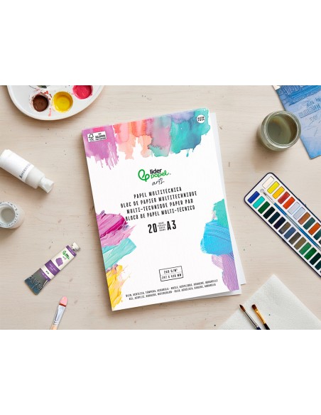 Bloc papel multitecnica liderpapel din a3 para acrilico oleo y gouache 20 hojas gramaje 260g/m2